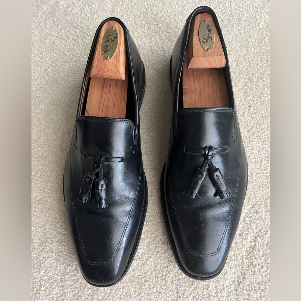 Allen Edmonds Black Leather Square Toe Penny Loafer With Tassels Size 10